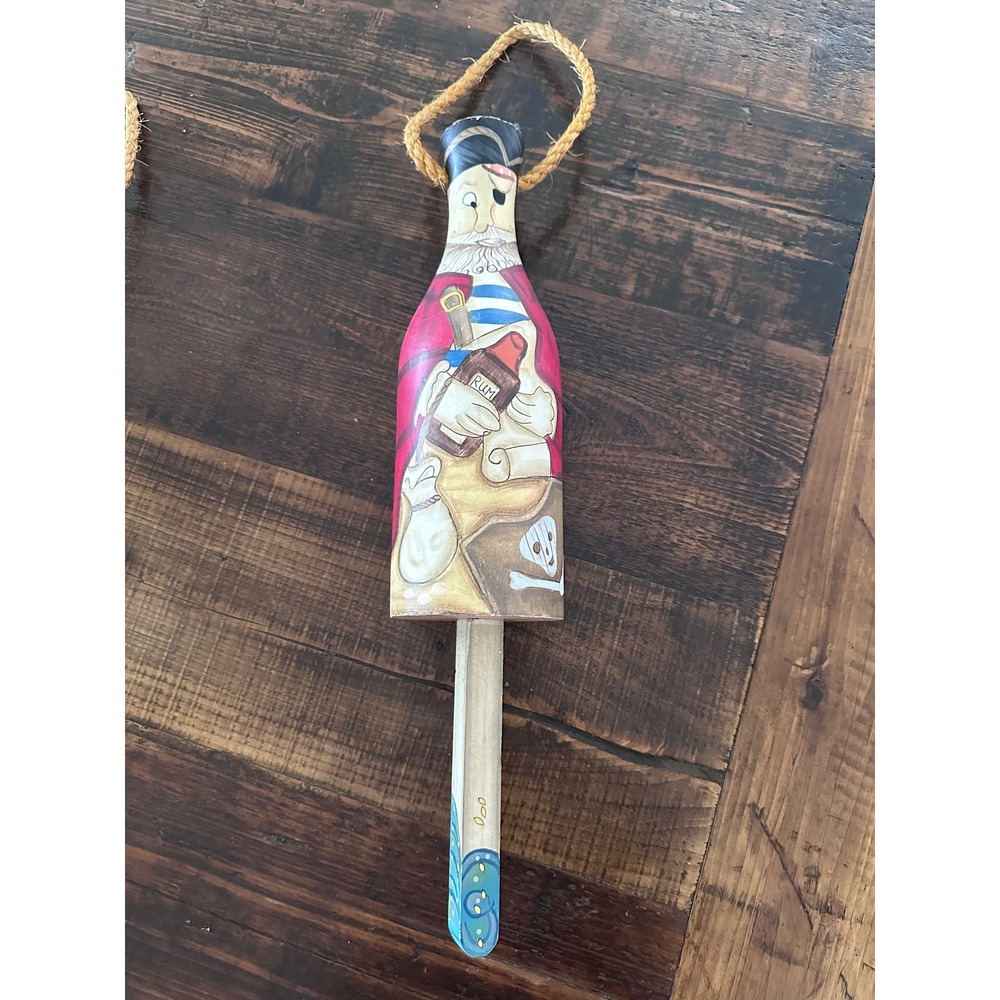 Vintage Hand Painted Wooden Pirate Rum Bell Nautical Coastal Bar Decor Hanging